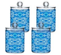 xigua 4PCS Cotton Buds Holder Dispenser for Cotton Ball, Swab, Round Pads, Floss -Clear Plastic Apothecary Jar Set Bathroom Canister Storage Organization-Blue and White Floral51