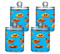 xigua 4PCS Cotton Buds Holder Dispenser for Cotton Ball, Swab, Round Pads, Floss -Clear Plastic Apothecary Jar Set Bathroom Canister Storage Organization-Halloween Fun Pumpkin474