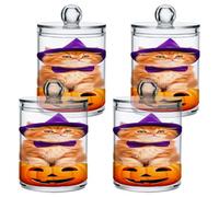xigua 4PCS Cotton Buds Holder Dispenser for Cotton Ball, Swab, Round Pads, Floss -Clear Plastic Apothecary Jar Set Bathroom Canister Storage Organization-Halloween Cat417