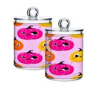 xigua 4PCS Cotton Buds Holder Dispenser for Cotton Ball, Swab, Round Pads, Floss -Clear Plastic Apothecary Jar Set Bathroom Canister Storage Organization-Halloween Fun Pumpkin486