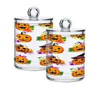 xigua 4PCS Cotton Buds Holder Dispenser for Cotton Ball, Swab, Round Pads, Floss -Clear Plastic Apothecary Jar Set Bathroom Canister Storage Organization-Halloween Fun Pumpkin564