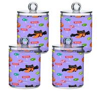 xigua 4PCS Cotton Buds Holder Dispenser for Cotton Ball, Swab, Round Pads, Floss -Clear Plastic Apothecary Jar Set Bathroom Canister Storage Organization-Halloween Fat Bat450