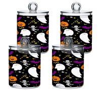 xigua 4PCS Cotton Buds Holder Dispenser for Cotton Ball, Swab, Round Pads, Floss -Clear Plastic Apothecary Jar Set Bathroom Canister Storage Organization-Halloween Ghosts and Pumpkins594