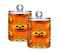 xigua 4PCS Cotton Buds Holder Dispenser for Cotton Ball, Swab, Round Pads, Floss -Clear Plastic Apothecary Jar Set Bathroom Canister Storage Organization-Halloween Fun Pumpkin477
