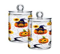 xigua 4PCS Cotton Buds Holder Dispenser for Cotton Ball, Swab, Round Pads, Floss -Clear Plastic Apothecary Jar Set Bathroom Canister Storage Organization-Halloween Fun Pumpkin468