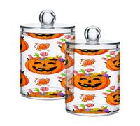 xigua 4PCS Cotton Buds Holder Dispenser for Cotton Ball, Swab, Round Pads, Floss -Clear Plastic Apothecary Jar Set Bathroom Canister Storage Organization-Halloween Fun Pumpkin516
