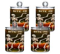 xigua 4PCS Cotton Buds Holder Dispenser for Cotton Ball, Swab, Round Pads, Floss -Clear Plastic Apothecary Jar Set Bathroom Canister Storage Organization-Halloween Fun Skeleton543