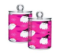 xigua 4PCS Cotton Buds Holder Dispenser for Cotton Ball, Swab, Round Pads, Floss -Clear Plastic Apothecary Jar Set Bathroom Canister Storage Organization-Halloween Ghosts600