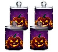 xigua 4PCS Cotton Buds Holder Dispenser for Cotton Ball, Swab, Round Pads, Floss -Clear Plastic Apothecary Jar Set Bathroom Canister Storage Organization-Halloween Fun Pumpkin552