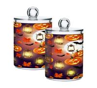 xigua 4PCS Cotton Buds Holder Dispenser for Cotton Ball, Swab, Round Pads, Floss -Clear Plastic Apothecary Jar Set Bathroom Canister Storage Organization-Halloween Fun Pumpkin462