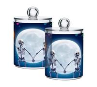 xigua 4PCS Cotton Buds Holder Dispenser for Cotton Ball, Swab, Round Pads, Floss -Clear Plastic Apothecary Jar Set Bathroom Canister Storage Organization-Halloween Fun Skeleton570