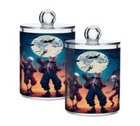 xigua 4PCS Cotton Buds Holder Dispenser for Cotton Ball, Swab, Round Pads, Floss -Clear Plastic Apothecary Jar Set Bathroom Canister Storage Organization-Halloween Fun Skeleton588