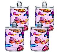 xigua 4PCS Cotton Buds Holder Dispenser for Cotton Ball, Swab, Round Pads, Floss -Clear Plastic Apothecary Jar Set Bathroom Canister Storage Organization-Colorful Butterflies84