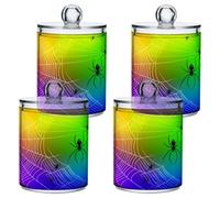 xigua 4PCS Cotton Buds Holder Dispenser for Cotton Ball, Swab, Round Pads, Floss -Clear Plastic Apothecary Jar Set Bathroom Canister Storage Organization-Colorful Halloween123