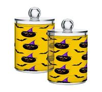 xigua 4PCS Cotton Buds Holder Dispenser for Cotton Ball, Swab, Round Pads, Floss -Clear Plastic Apothecary Jar Set Bathroom Canister Storage Organization-Halloween Black Pumpkin354