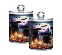 xigua 4PCS Cotton Buds Holder Dispenser for Cotton Ball, Swab, Round Pads, Floss -Clear Plastic Apothecary Jar Set Bathroom Canister Storage Organization-Halloween Cat420