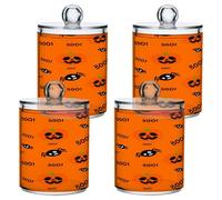 xigua 4PCS Cotton Buds Holder Dispenser for Cotton Ball, Swab, Round Pads, Floss -Clear Plastic Apothecary Jar Set Bathroom Canister Storage Organization-Halloween Fun Pumpkin522