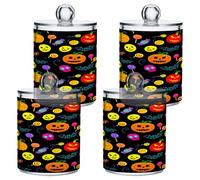 xigua 4PCS Cotton Buds Holder Dispenser for Cotton Ball, Swab, Round Pads, Floss -Clear Plastic Apothecary Jar Set Bathroom Canister Storage Organization-Halloween Fun Pumpkin501