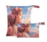 xigua A Beautiful Cartoon Girl Wet Bag Nappy Bag,2 PCS Wet Dry Bag, Reusable Produce Bags,Waterproof Washable Hanging Large Two Zippered Pockets for Baby Diaper Travel Beach Pool Daycare Gym Bag315