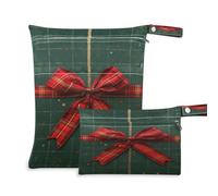 xigua A Red Plaid Ribbon with Glitter Wet Dry Bag 2 PCS Waterproof Nappy Bag