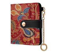 xigua Abstract Paisley Red Wallet for Women, Small Slim PU Leather Credit Card Wallets RFID Blocking Bifold, Zipper Coin Pocket Purse