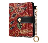 xigua Abstract Paisley Red Wallet for Women, Small Slim PU Leather Credit Card Wallets RFID Blocking Bifold, Zipper Coin Pocket Purse