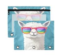 xigua Alpaca Wearing Sunglasses Binder Pencil Pouch with Zipper Enforced Hole 3 Ring Pencil Case Fits Standard 3-Ring Binders-2 Pack