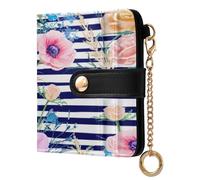 xigua Anemone Roses Wallet for Women, Small Slim PU Leather Credit Card Wallets RFID Blocking Bifold, Zipper Coin Pocket Purse
