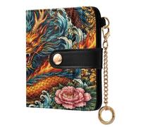 xigua Angry Dragon Wallet for Women, Small Slim PU Leather Credit Card Wallets RFID Blocking Bifold, Zipper Coin Pocket Purse