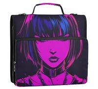 xigua Ark-haired Cool Gothic Anime Zipper Binder - 1.5 Inch D-Rings Portfolio Binder Organizer - Expanding File Folder with Shoulder Strap