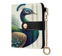 xigua Art Nouveau Peacock Wallet for Women, Small Slim PU Leather Credit Card Wallets RFID Blocking Bifold, Zipper Coin Pocket Purse