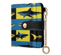 xigua Artistic Shark Pattern Wallet for Women, Small Slim PU Leather Credit Card Wallets RFID Blocking Bifold, Zipper Coin Pocket Purse