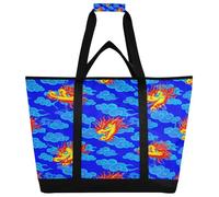 xigua Asian Dragon Heads Insulated Reusable Grocery Bags, Large Heavy Duty Shopping Tote, Foldable Cooler Bag with Handles for Fruit Vegetable Clothes Toys and Picnic352