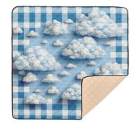 xigua Baby Play Mat - 127 X 127 cm Foldable Waterproof Baby Play Mats Baby Play Mats for Floor, Blue Gingham with Clouds Soft Foam Crawling Mat for Babies and Toddlers Infants, Machine Washable