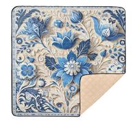 xigua Baby Play Mat - 127 X 127 cm Foldable Waterproof Baby Play Mats Baby Play Mats for Floor, Bule Flowers Soft Foam Crawling Mat for Babies and Toddlers Infants, Machine Washable