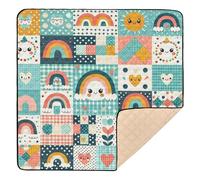 xigua Baby Play Mat - 127 X 127 cm Foldable Waterproof Baby Play Mats Baby Play Mats for Floor, Checkered Rainbows Blue Soft Foam Crawling Mat for Babies and Toddlers Infants, Machine Washable
