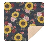 xigua Baby Play Mat - 127 X 127 cm Foldable Waterproof Baby Play Mats Baby Play Mats for Floor, Dark Sunflowers and Roses Soft Foam Crawling Mat for Babies and Toddlers Infants, Machine Washable
