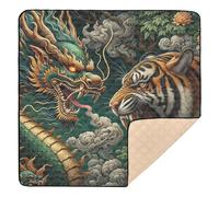 xigua Baby Play Mat - 127 X 127 cm Foldable Waterproof Baby Play Mats Baby Play Mats for Floor, Dragon Tiger Standoff Soft Foam Crawling Mat for Babies and Toddlers Infants, Machine Washable