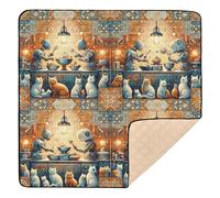 xigua Baby Play Mat - 127 X 127 cm Foldable Waterproof Baby Play Mats Baby Play Mats for Floor, Ethnic Robots Cooking with Cats Soft Foam Crawling Mat for Babies and Toddlers Infants, Machine Washable