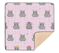 xigua Baby Play Mat - 127 X 127 cm Foldable Waterproof Baby Play Mats Baby Play Mats for Floor, Hippos Checkered Pink Soft Foam Crawling Mat for Babies and Toddlers Infants, Machine Washable