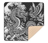 xigua Baby Play Mat - 127 X 127 cm Foldable Waterproof Baby Play Mats Baby Play Mats for Floor, Japanese Dragon Phoenix Soft Foam Crawling Mat for Babies and Toddlers Infants, Machine Washable