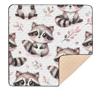 xigua Baby Play Mat - 127 X 127 cm Foldable Waterproof Baby Play Mats Baby Play Mats for Floor, Kawaii Raccoon Pattern Soft Foam Crawling Mat for Babies and Toddlers Infants, Machine Washable