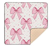 xigua Baby Play Mat - 127 X 127 cm Foldable Waterproof Baby Play Mats Baby Play Mats for Floor, Pink Checkered Bows Soft Foam Crawling Mat for Babies and Toddlers Infants, Machine Washable