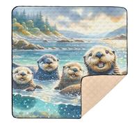xigua Baby Play Mat - 127 X 127 cm Foldable Waterproof Baby Play Mats Baby Play Mats for Floor, Sea Otters Watercolor Soft Foam Crawling Mat for Babies and Toddlers Infants, Machine Washable