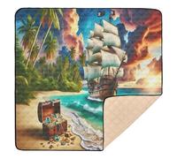 xigua Baby Play Mat - 127 X 127 cm Foldable Waterproof Baby Play Mats Baby Play Mats for Floor, Sea Pirate Ship Soft Foam Crawling Mat for Babies and Toddlers Infants, Machine Washable