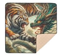 xigua Baby Play Mat - 127 X 127 cm Foldable Waterproof Baby Play Mats Baby Play Mats for Floor, Tiger and Dragon Doing Battle Soft Foam Crawling Mat for Babies and Toddlers Infants, Machine Washable