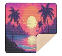 xigua Baby Play Mat - 127 X 127 cm Foldable Waterproof Baby Play Mats for Floor, Beach Sunset Palm Trees Soft Foam Crawling Mat for Babies and Toddlers Infants, Machine Washable