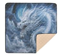 xigua Baby Play Mat - 127 X 127 cm Foldable Waterproof Baby Play Mats for Floor, Beautiful White Dragon Soft Foam Crawling Mat for Babies and Toddlers Infants, Machine Washable
