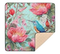 xigua Baby Play Mat - 127 X 127 cm Foldable Waterproof Baby Play Mats for Floor, Birds and Peonies Soft Foam Crawling Mat for Babies and Toddlers Infants, Machine Washable