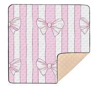 xigua Baby Play Mat - 127 X 127 cm Foldable Waterproof Baby Play Mats for Floor, Bow Stripes Pink White Soft Foam Crawling Mat for Babies and Toddlers Infants, Machine Washable